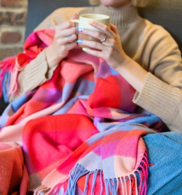 Red Tartan Lambswool Throw Blanket