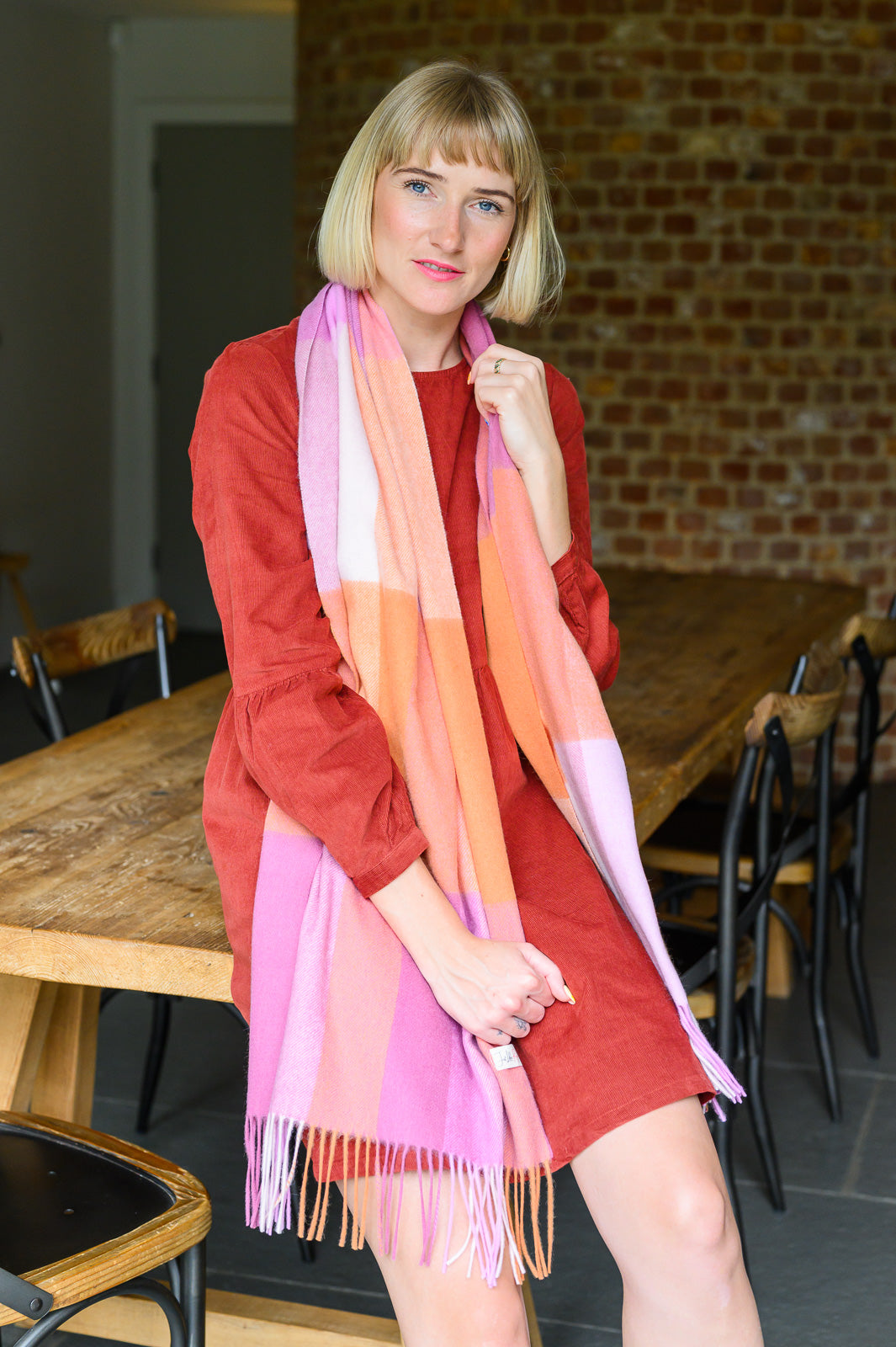 Pink Crush Check Lambswool Scarf
