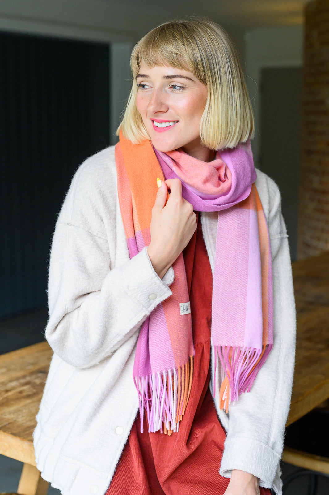 Pink Crush Check Lambswool Scarf