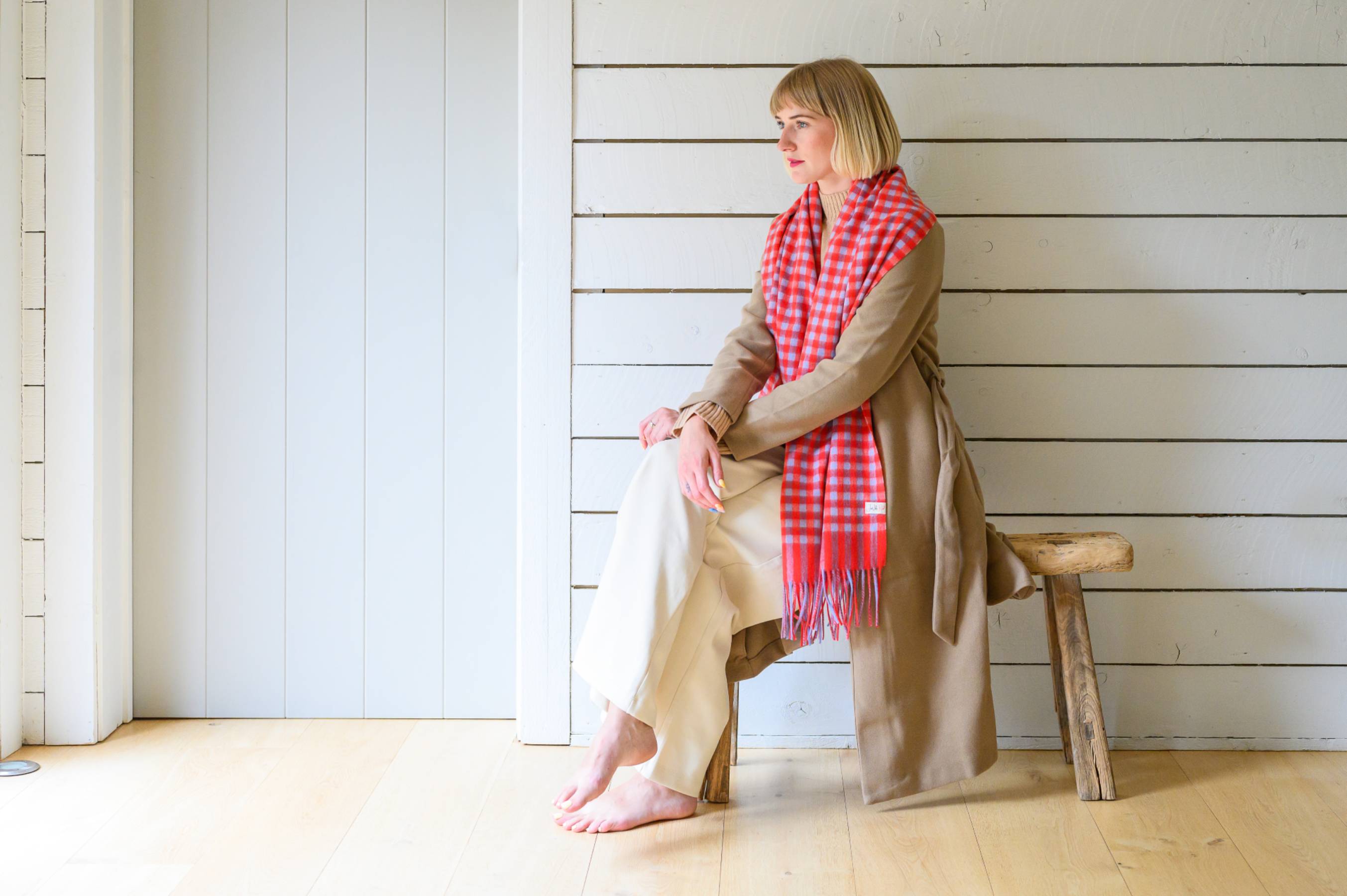 Red Blue Check Lambswool Scarf