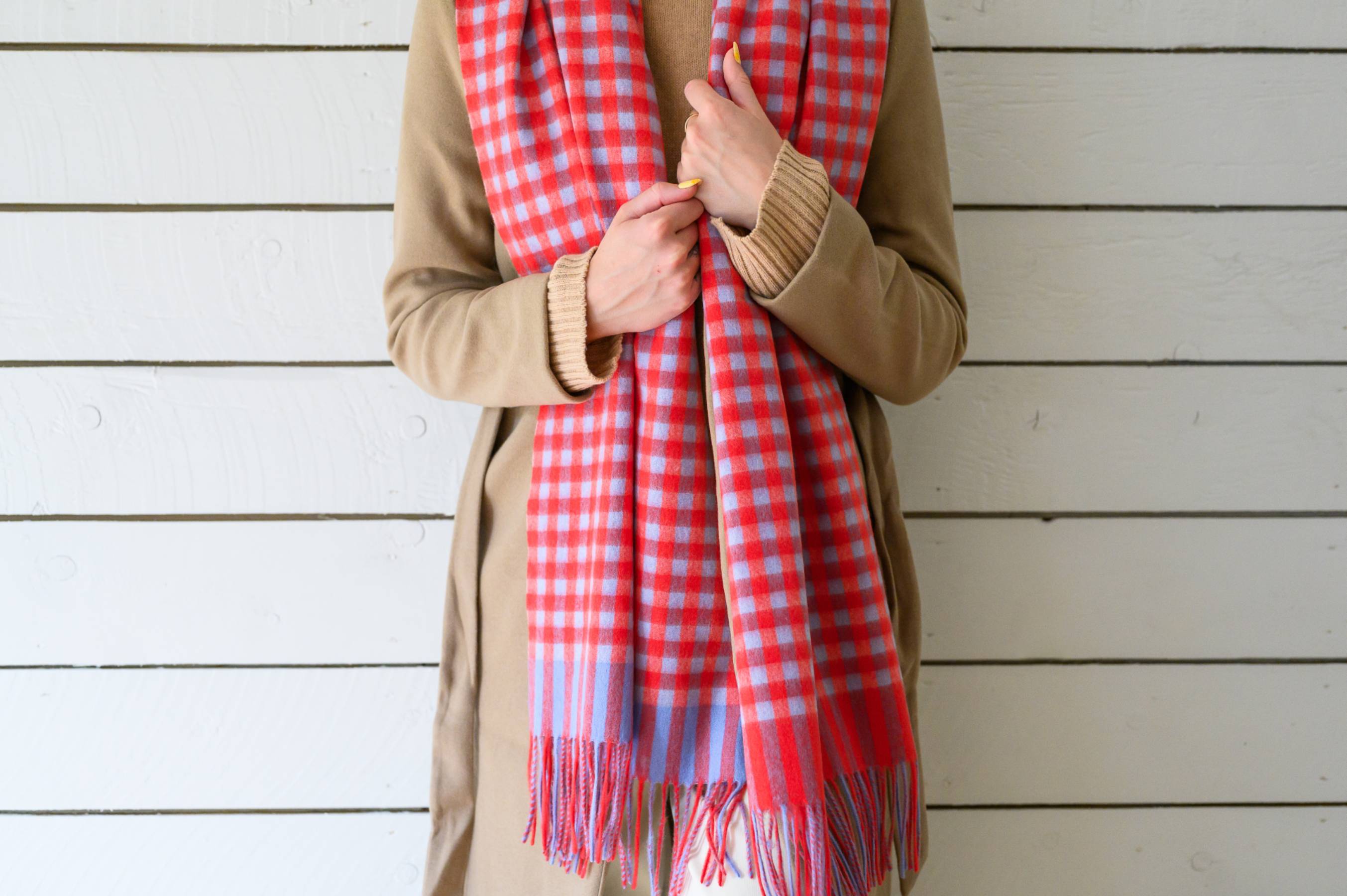 Red Blue Lambswool Tartan Scarf UK