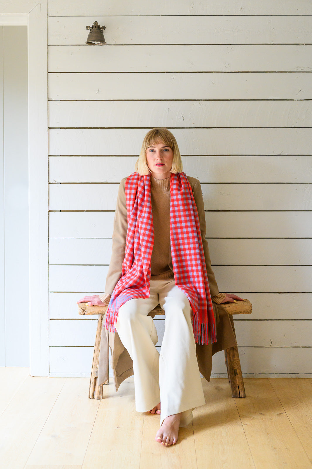 Red Gingham Lambswool Scarf