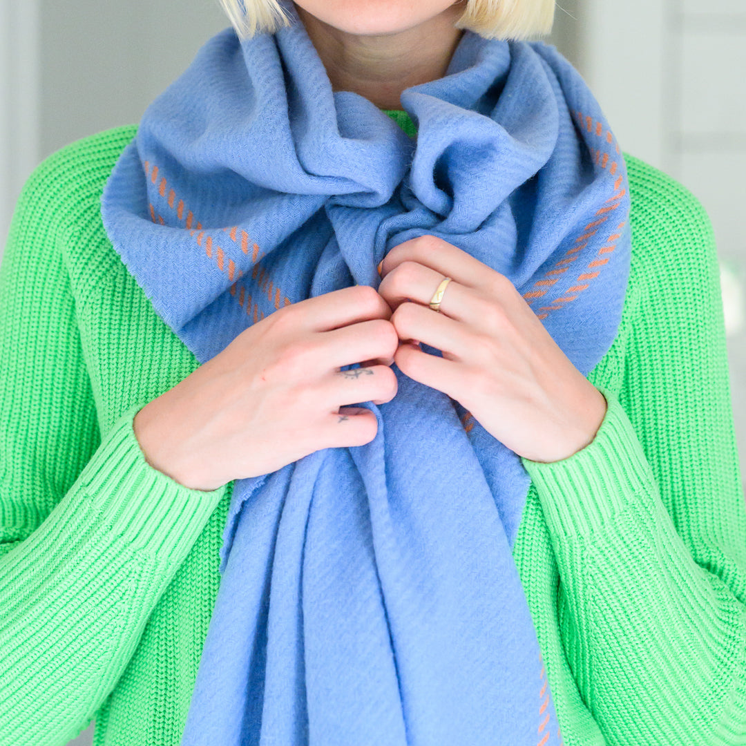 Lambswool Scarf Grape Border Houndstooth - Unique Design – Red