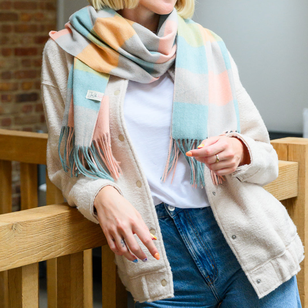 Mint Gingham Lambswool Scarf