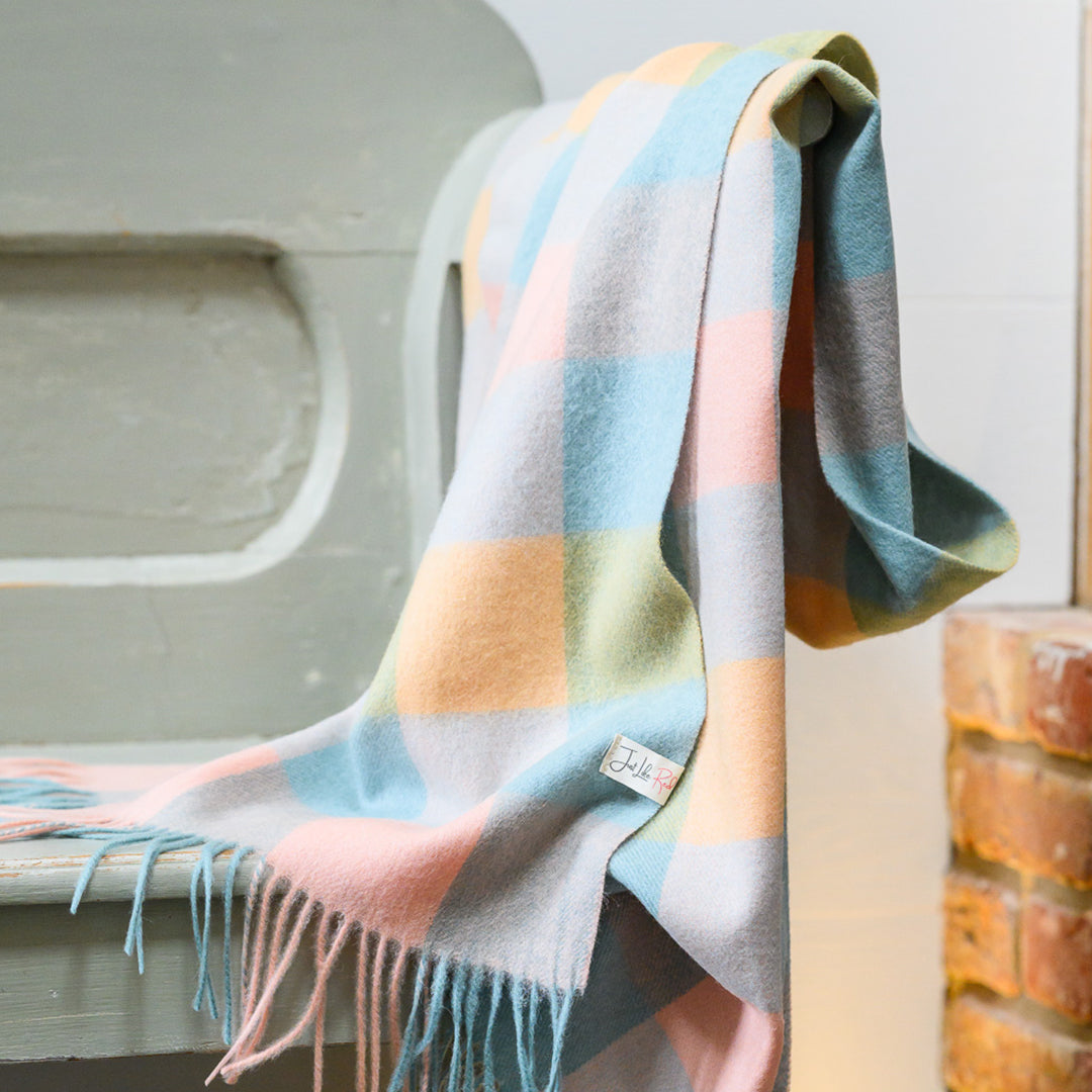 Mint Gingham Lambswool Scarf