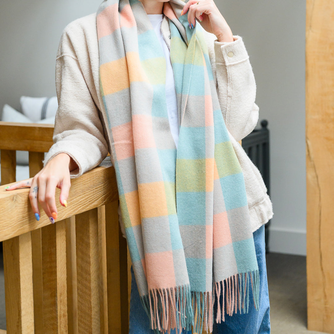 Mint Gingham Lambswool Scarf