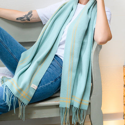 Mint Border Houndstooth Lambswool Scarf