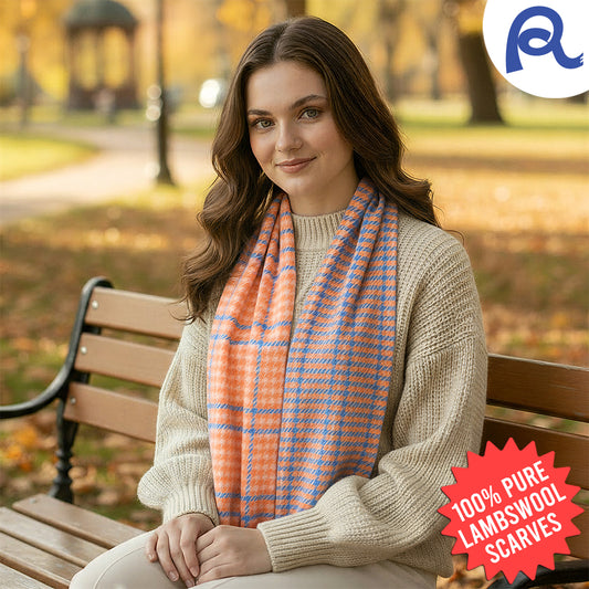 Peach Houndstooth Lambswool Scarf