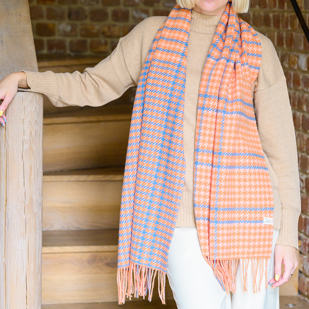 Peach Houndstooth Lambswool Scarf