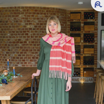 Pink Asymmetrical Check Lambswool Scarf