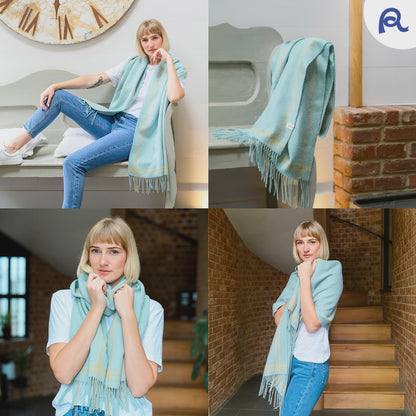 Mint Border Houndstooth Lambswool Scarf