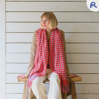 Red Gingham Lambswool Scarf