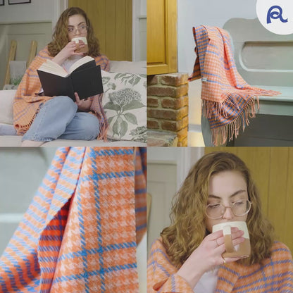 Peach Houndstooth Lambswool Scarf