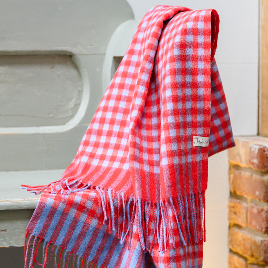 Red Gingham Lambswool Scarf