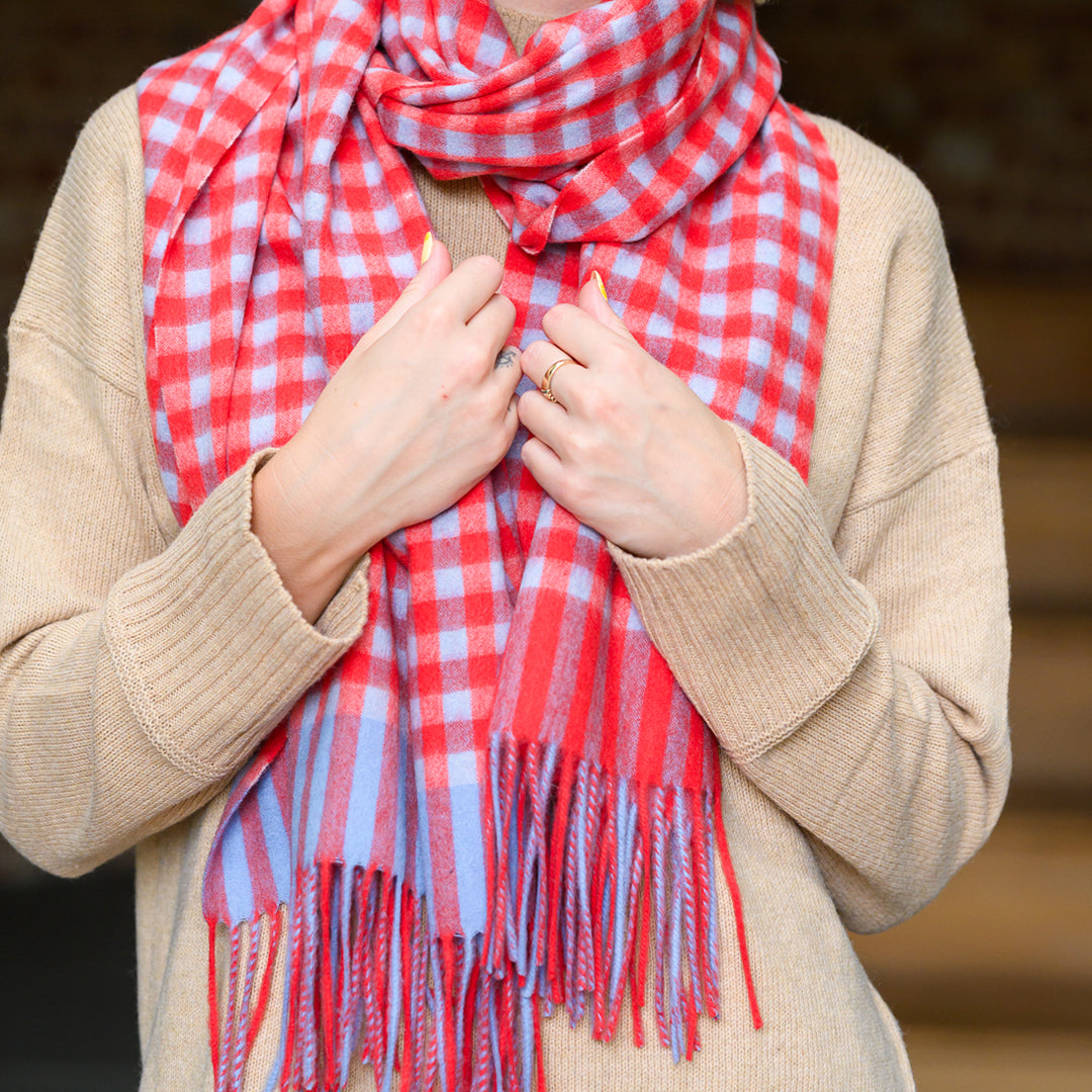 Red Gingham Lambswool Scarf